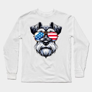 Miniature Schnauzer Patriotic Sunglasses American Flag 4th of July Long Sleeve T-Shirt